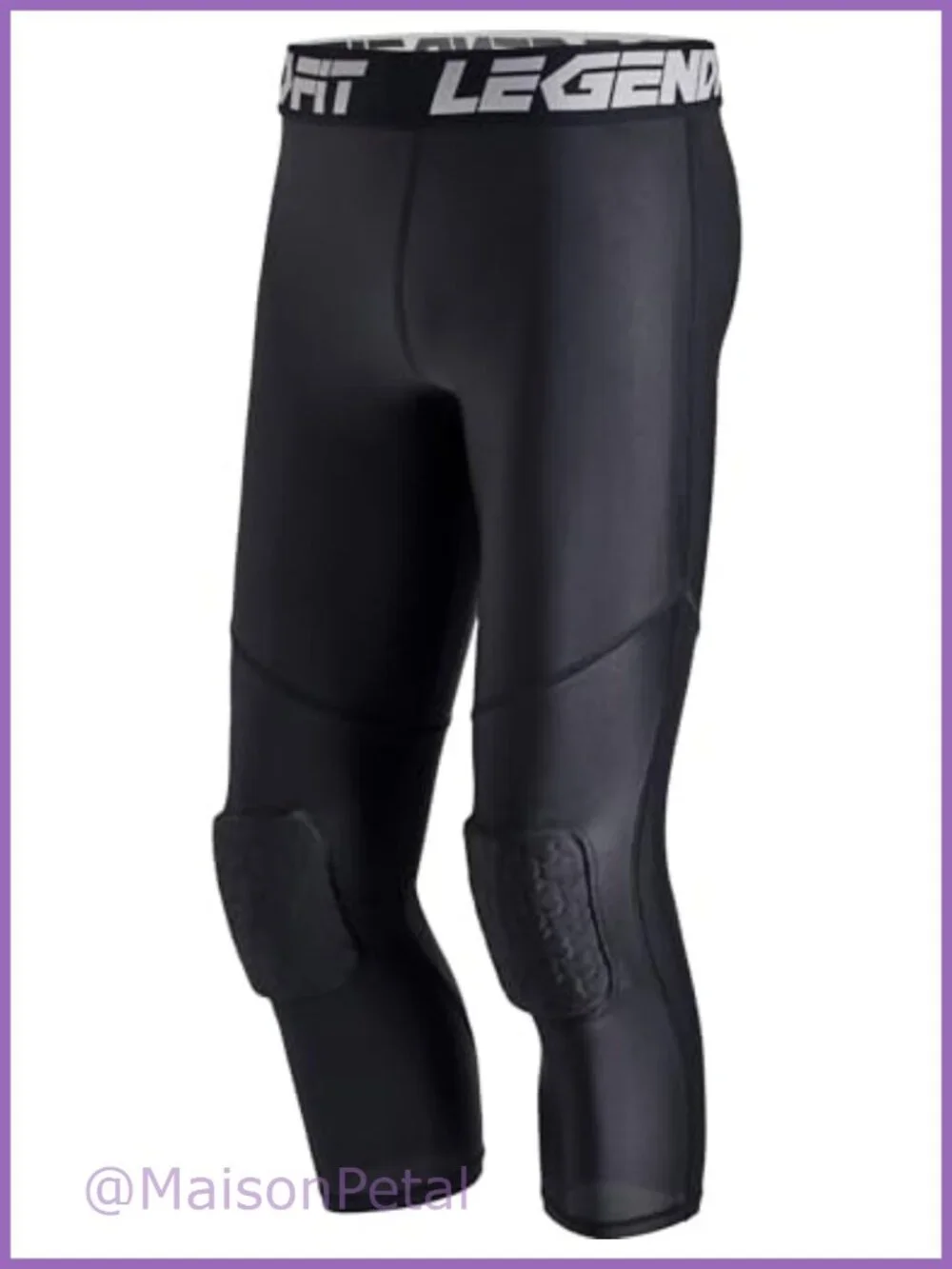 Youth Compression Pants 3/4 Capri with Knee Pads Athletic Base Layer